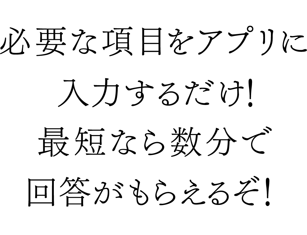 必要な項目をアプリに入力するだけで全商品を同時審査！最短なら数分で回答がもらえるぞ！